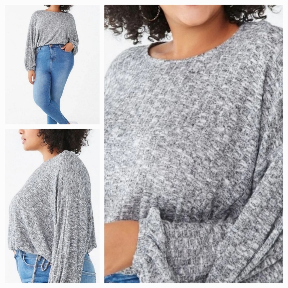 🔴 2/$10 NWT F21 Lightweight Drawstring Hem Long Sleeve Sweater Size 2x Gray